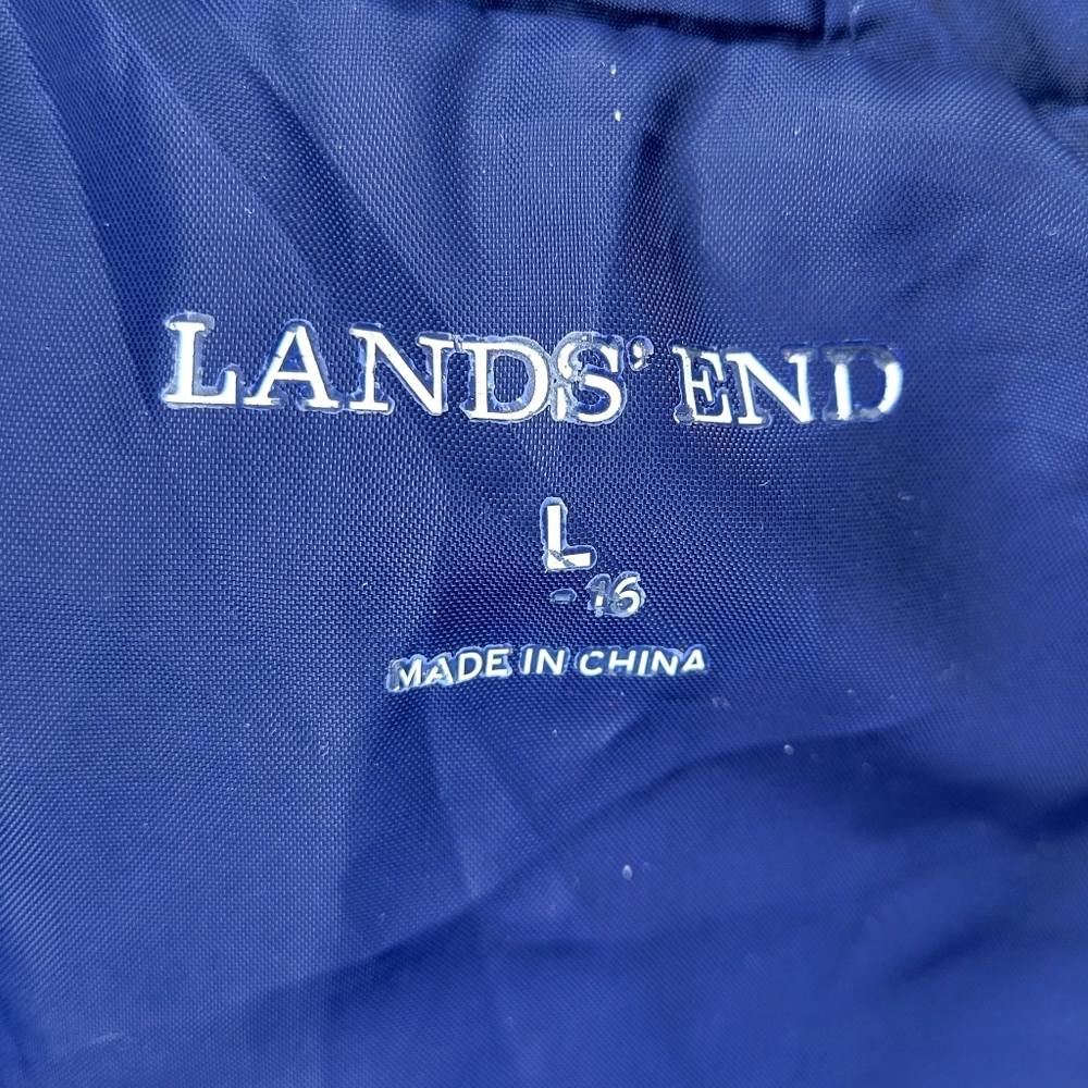 Lands End Womens Large Navy Blue Puffer Vest Down Feather Polka Dot Full Zip - Picture 8 of 9